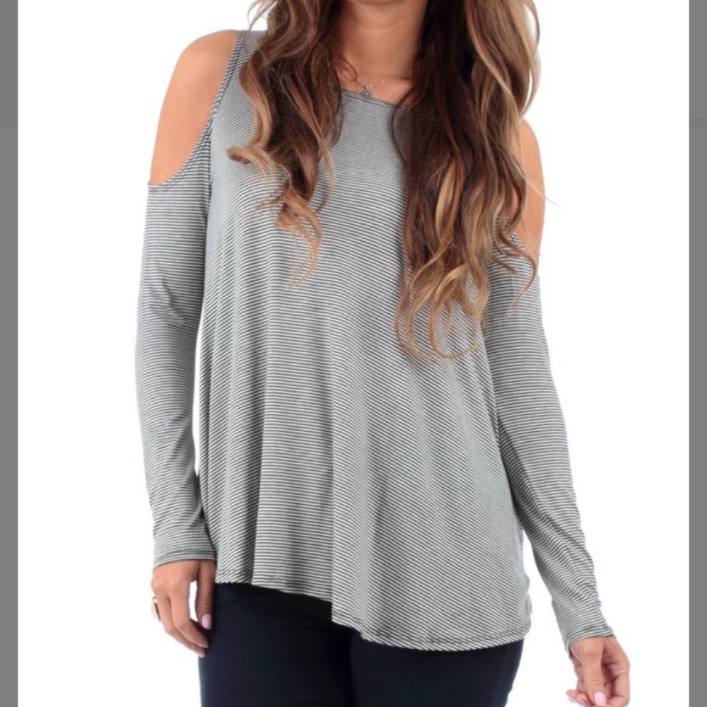 Charcoal Stripe Drape Cold Shoulder Tunic